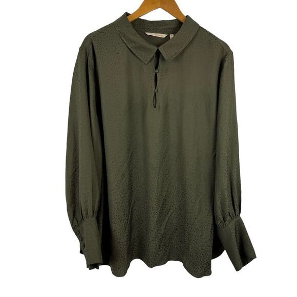 Soft Surroundings Green Jacquard Leopard Print Collared Long Sleeve Shirt Top 3X - Picture 14 of 14